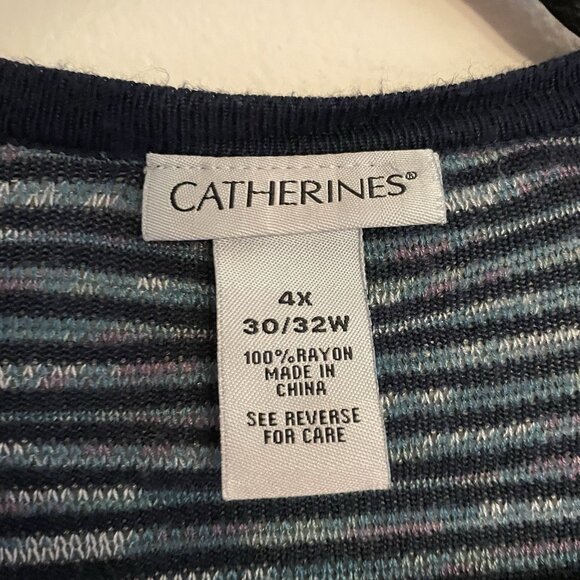 Catherines Womn Plus 4X 30/32W Navy Blue Striped Open Front Lightweight Cardigan - Picture 7 of 9